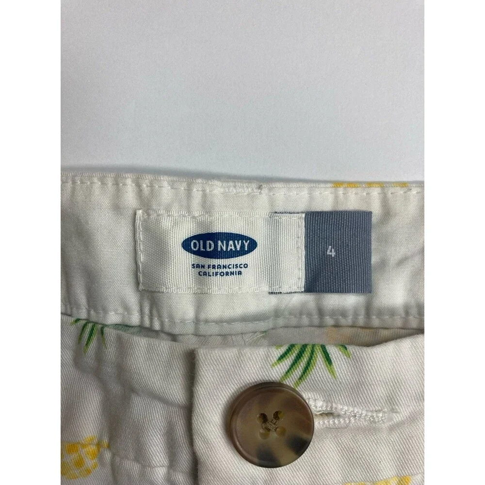 Old Navy Girls Size 4 Chino Shorts Pineapple Print White Yellow Green Button